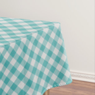 Große Aquamarine/weiße Gingham-Karo Muster Geome Tischdecke