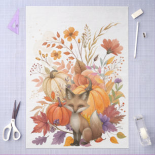 Große Aquarell-Herbstwildblumen Kürbisse & Fuchs Seidenpapier