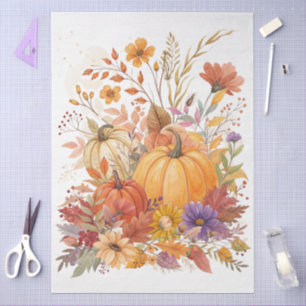 Große Aquarell-Herbstwildblumen und Kürbisse Seidenpapier