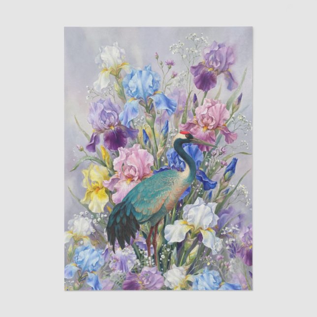 Große Aquarell-Iris  Kran Möbel-Decoupage Seidenpapier (Vorderseite)