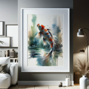 Grosse Aquarellbilder Farbenfrohe Koi Fischkunst Poster