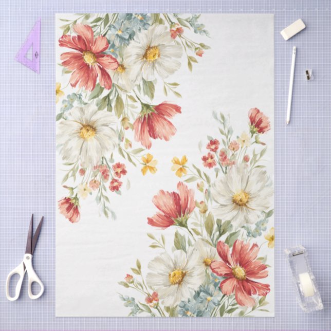 Große Aquarellfarben Wildblumen Bouquet Decoupage Seidenpapier (Basteln)