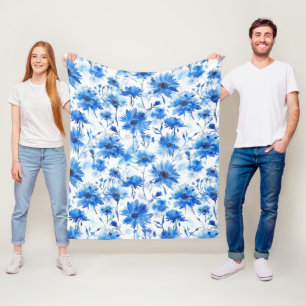 Große Aquarellstil Kornblumen-Typ Blaue Blume Fleecedecke