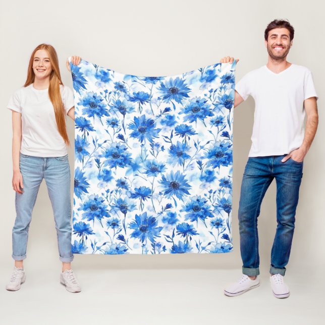 Große Aquarellstil Kornblumen-Typ Blaue Blume Fleecedecke (Beispiel)