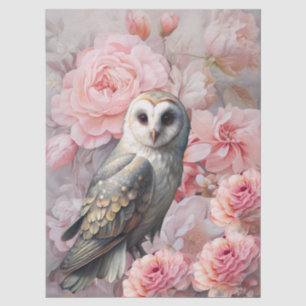 Große Ätherische Rosa Floralien & Weiße Eulen-Deko Seidenpapier
