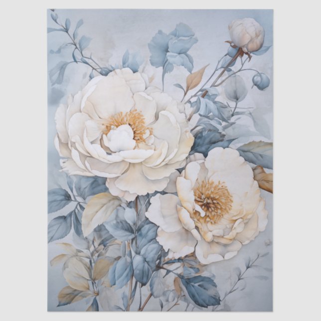 Große ätherische weiße BlütenBouquet Decoupage Seidenpapier (Vorderseite)