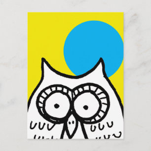 Große Augen Cartoon Eule und Mond Gelb Postkarte