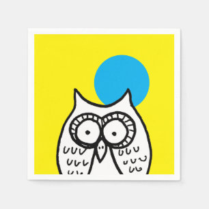 Große Augen Cartoon Eule und Mond Gelb Serviette