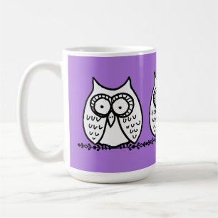 Große Augen Drei Cartoon-Eulen Halloween Lila Kaffeetasse