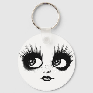 Große Augen Gruselige Gothic-Puppe Lippen Gesicht Schlüsselanhänger