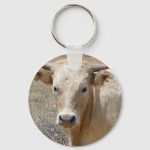 Große Augen-weißes Charolais-Vieh - Western Schlüsselanhänger