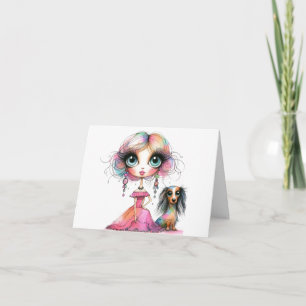 Große Augen Whimsicaler Dachshund und Mädchen Kart Karte