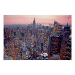 Große Aussicht auf Manhattan bei Sonnenuntergang Poster