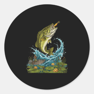 Große Barsch springende Fischköder-Grafik für Angl Runder Aufkleber