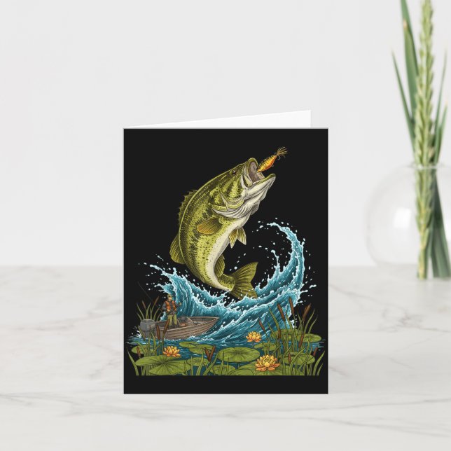 Große Bass springende Fischköder-Grafik für Angler Karte (Vorderseite)