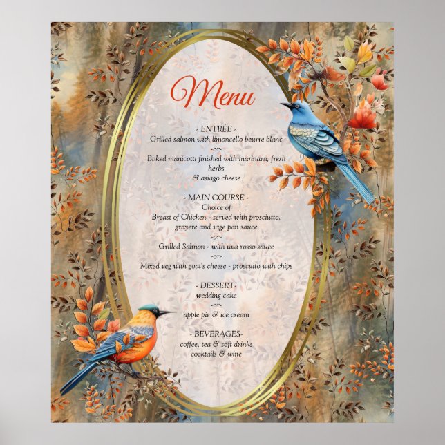 Große Bäume, Herbstblätter & Bluebirds. Poster (Vorne)