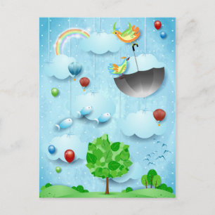 Große Bäume und fliegende Vögel Postkarte