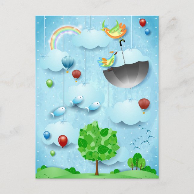 Große Bäume und fliegende Vögel Postkarte (Vorderseite)