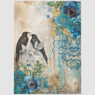 Große beängstigende Aquamarin Blue Gold Florals & Seidenpapier