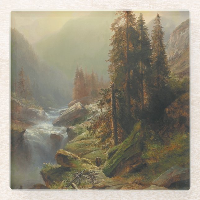 Große Berglandschaft - Albert Zimmermann Glasuntersetzer (Vorderseite)