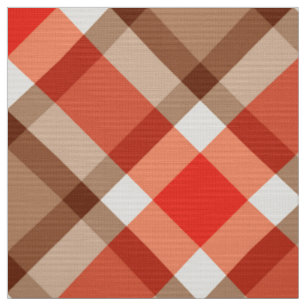 Große Bias Kariert, Coral Orange, Brown & Tan Stoff