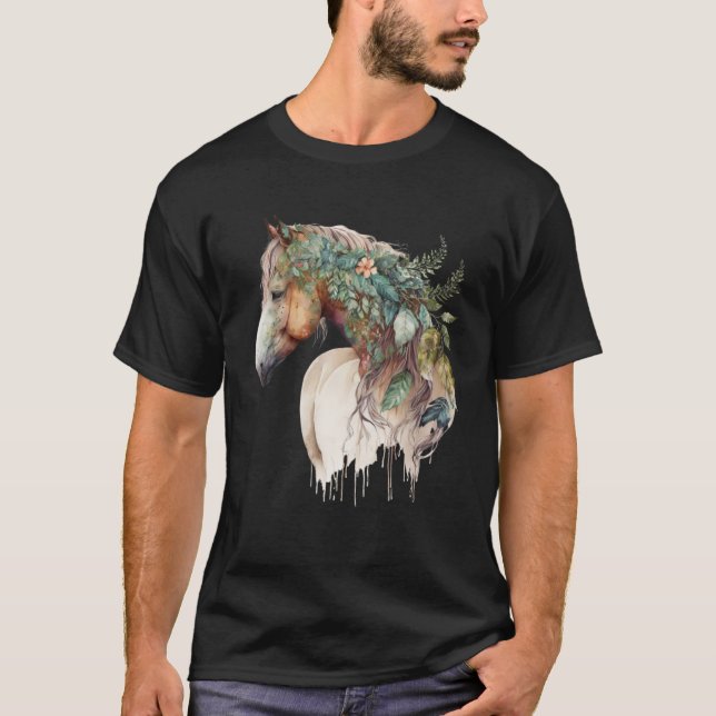 Große Bio Natur farbenfroh Boho Horse Boho Deko T-Shirt (Vorderseite)