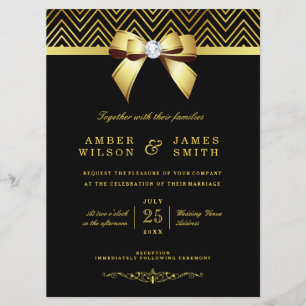 Große Black Gold Chevrons Diamond Bow Wedding Einladung