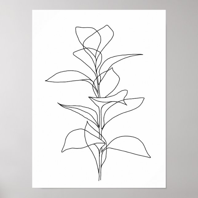 Große Blätter Minimalistisch Botanische Linie Kuns Poster (Vorne)