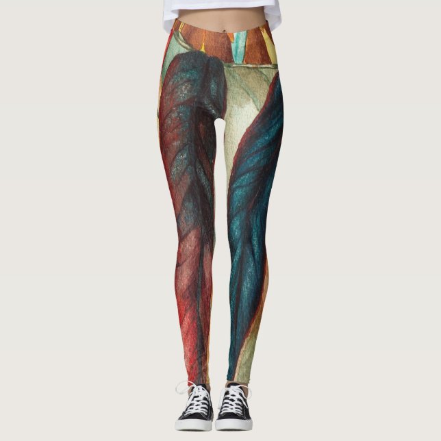 große Blattformen in zeitgenössischen Herbstfarben Leggings (Vorderseite)