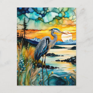 Große blaue Heron-Bergsonne Postkarte