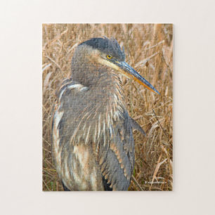 Große Blaue Heron im Feld der goldenen Schildkröte Puzzle