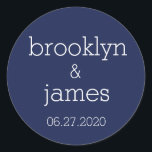 Große blaue Hochzeitsticker für Navy Runder Aufkleber<br><div class="desc">Große marineblau moderne Hochzeitsaufkleber mit anpassbarem Text</div>