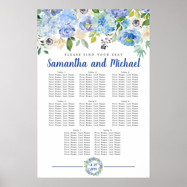 Große blaue Hydrangea mit 8 Tischen Poster (Vorne)