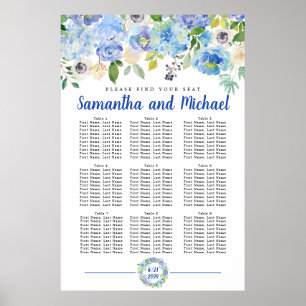 Große blaue Hydrangea mit 9 Tischen Poster
