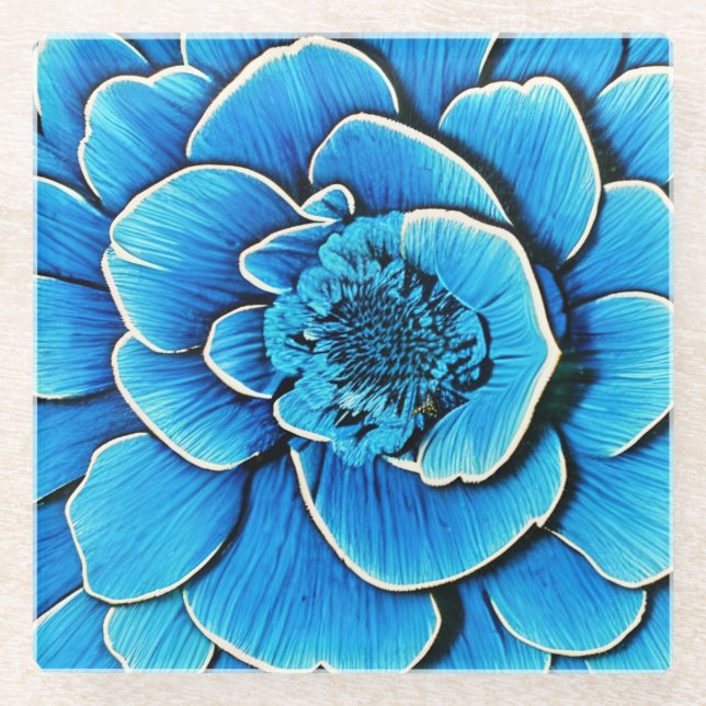 Große Blaue Kamelie Blossom Glasuntersetzer (Vorderseite)