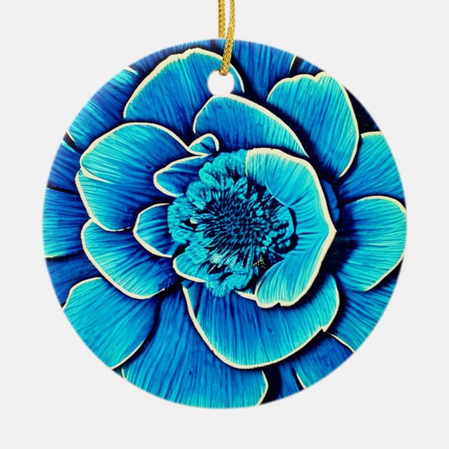 Große Blaue Kamelie Blossom Keramik Ornament (Vorne)