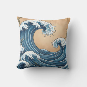 Große blaue Ozeanwellen im japanischen Stil Kissen