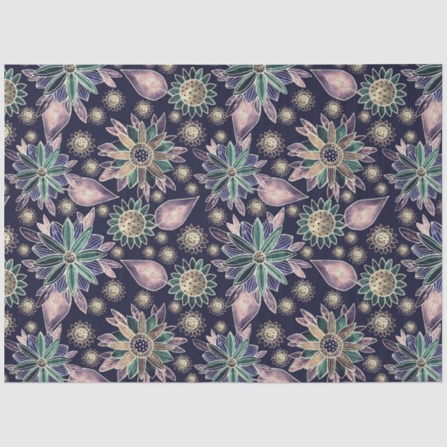 Große blaue Retro-Blume Seidenpapier (Vorderseite)