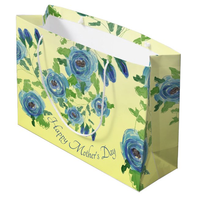 Große blaue Rose Druckgeschenktasche Geschenktüte (Rückseite Schrägansicht)
