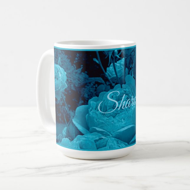 Große blaue Rose Kaffee Tasse (Vorderseite Links)