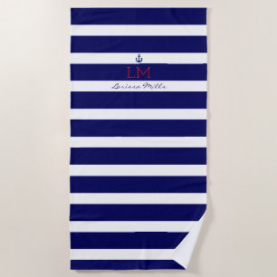 große blaue Streifen nautisch mit Monogramm Strandtuch