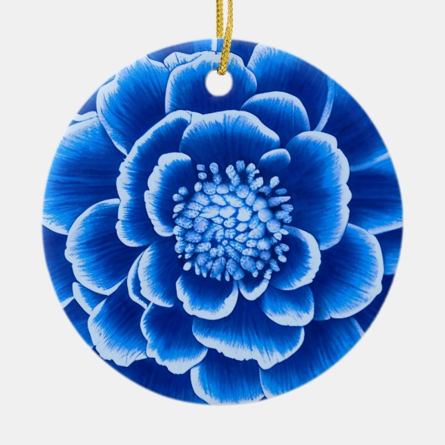 Große Blue Dahlia Blume Keramik Ornament (Vorne)
