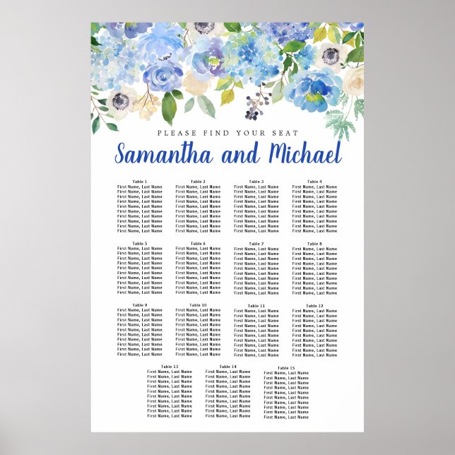 Große Blue Hydrangea 15-Tisch-Sitzkarte Poster (Vorne)