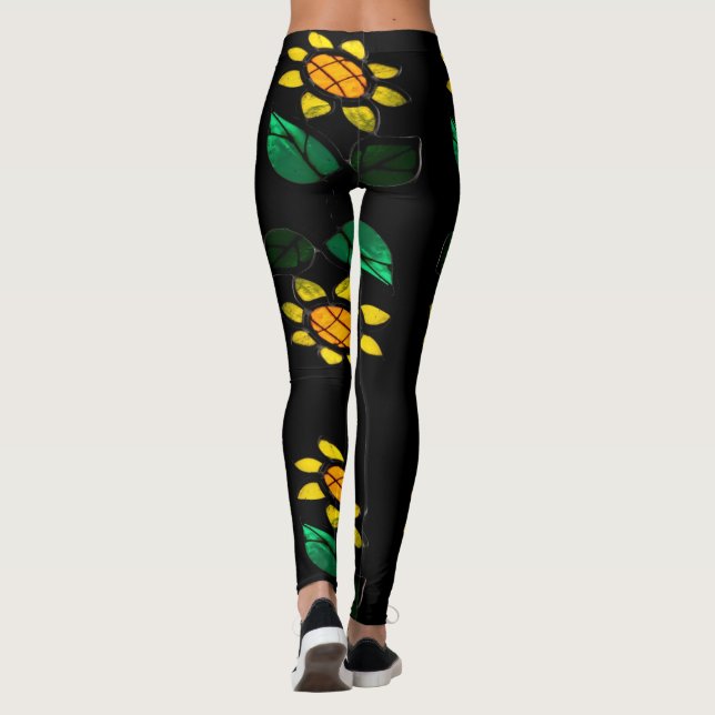 Große Blume aus gebettetem Glas Schwarze Leggings (Rückseite)