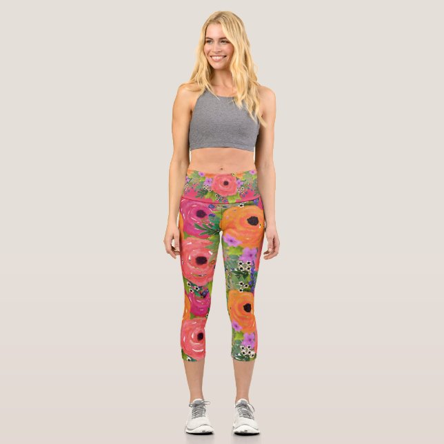 Große Blume Capri Leggings (Vorderseite)