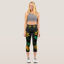 Große Blume Hartglas Schwarze Capri Leggings