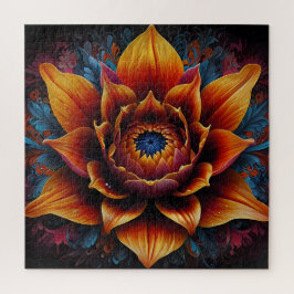 Große Blume Kopf blühen orange und blau Puzzle