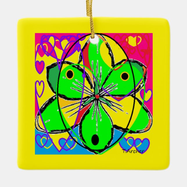 Große Blume signierte originales Kunstdesign sehr  Keramikornament (Vorderseite)