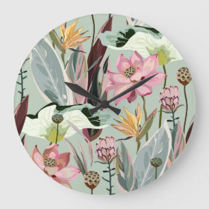 Große Blume Vintage Blumendarstellung Wanduhr