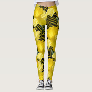Große Blumennarzissen-gewellter gelber Streifen Leggings